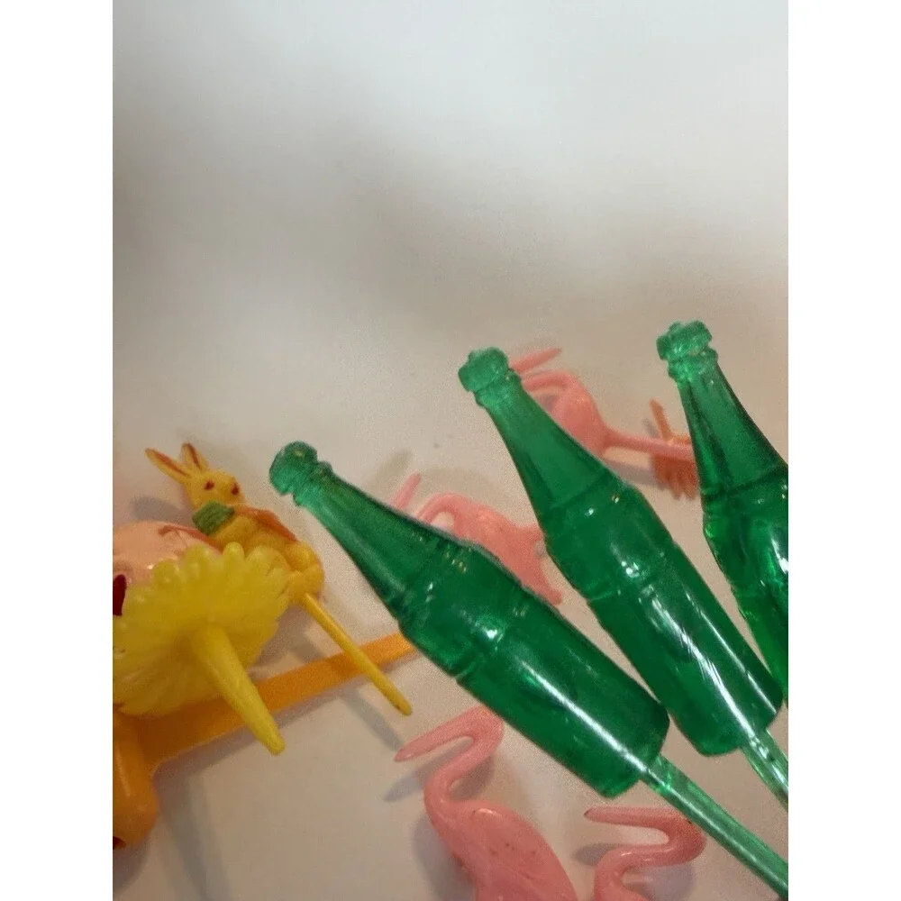 Ten Vintage Cake Toppers Holiday Clown Heads Fries Flamingo Pumpkin Chick Bunny